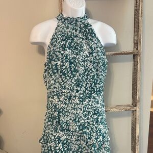 White House Black Market Green and White Halter Dress